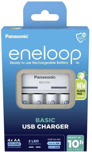 Зарядное устройство Basic Charger USB + Аккумулятор Eneloop NI-MH AA 2000 мАч, 4 шт. Panasonic RC_K-KJ61MCD40USB фото