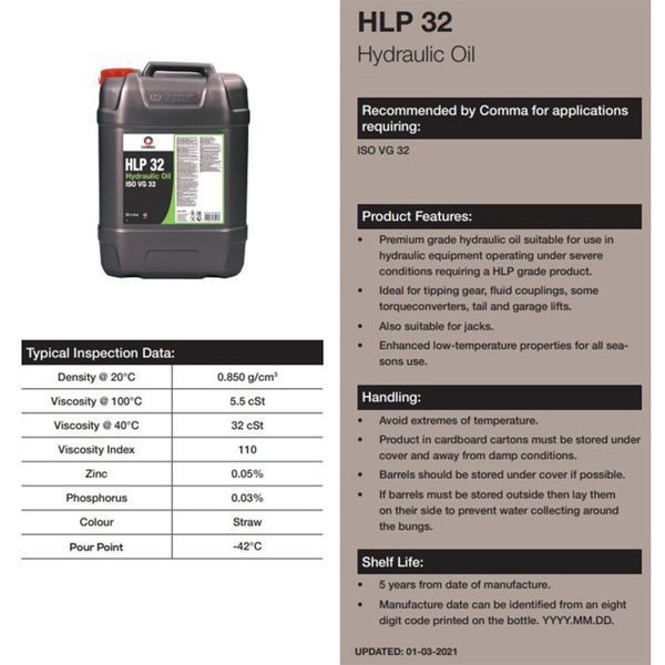 Гидравлическая жидкость Comma HLP 32 HYDRAULIC OIL 20л LI_H3220L фото