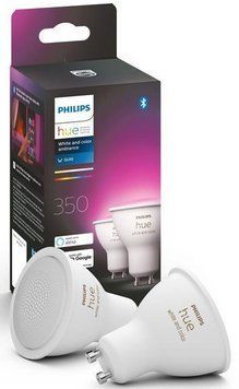 Лампа умная Philips Hue GU10, 5.7W(50Вт), 2000K-6500K, RGB, ZigBee, Bluetooth, дым, 2шт RC_929001953112 фото