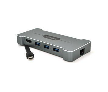 Хаб-конвертор VEGGIEG TC06 Type-C (папа) на Type-C(мама) + USB3.0*3(мама) + HDMI(мама) + RJ45, Silver, Box U_19908 фото