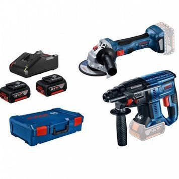 Bosch Набор из двух аккумуляторных инструментов 18В GBH 180-LI перфоратор шлифмашина угловая GWS 180-LI акб RC_0.615.990.N05 фото