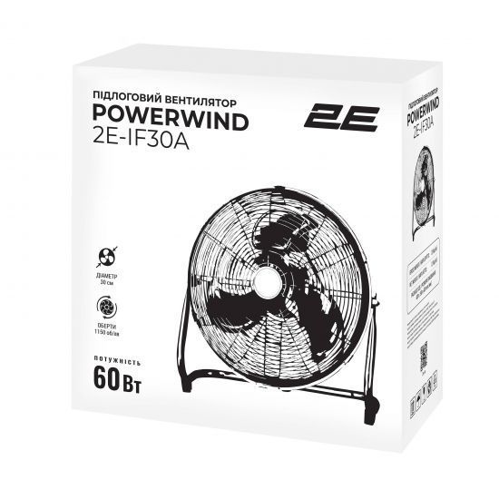 Вентилятор підлоговий 2E PowerWind 30A професійний, 30см, 60Вт, кнопки, двигун алюміній 100%, чорний RC_2E-IF30A фото
