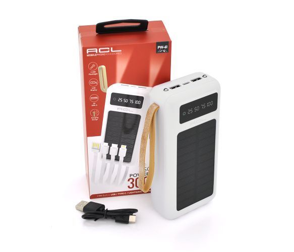 Повербанк ACL PW-61 30000mAh, SOLAR, Type-C/Lighting/Micro/USB, WHITE, Box U_37582 фото