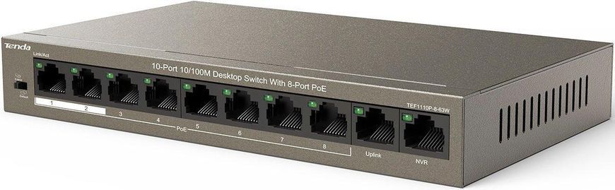 Комутатор TEF1110P-8-63W 8xFE PoE, 2xFE Uplink Tenda RC_TEF1110P-8-63W фото
