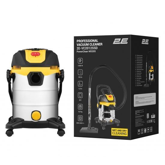Пылесос профессиональный 2E PowerClean 20S 1200Вт 17кПа контейнер 20л розетка 220В/2000Вт влажная/сухая уборка функция воздуходувки IPX4 5.6кг RC_2E-VC2012SSD фото