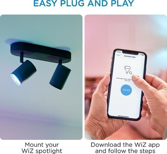 Светильник точечный накладной умный WiZ IMAGEO Spots, 2х5W, 2200-6500K, RGB, Wi-Fi, черный RC_929002659101 фото