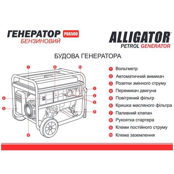Генератор Alligator бензиновый 5,5 кВт (ном 5,0 кВт) LI_PG6500 фото