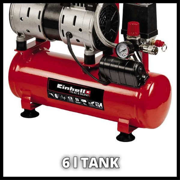 Компрессор безмасляний Einhell TE-AC 110/6 Silent Plus (ресивер 6 літрів, продуктивність 110 л/хв.) HY_090115747 фото