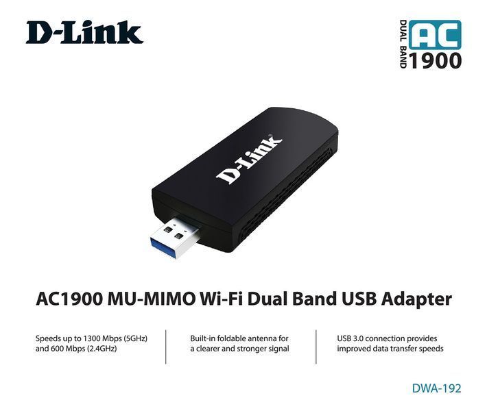 WiFi-адаптер D-Link DWA-192, AC1900, MU-MIMO, USB 3.0 RC_DWA-192 фото