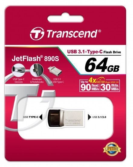 Накопитель Transcend 64GB USB 3.1 Type-A + Type-C 890 R90/W30MB/s RC_TS64GJF890S фото