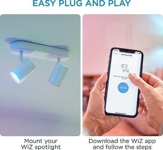 Світильник точковий накладний розумний WiZ IMAGEO Spots, 2х5W, 2200-6500K, RGB, Wi-Fi, білий RC_929002658801 фото