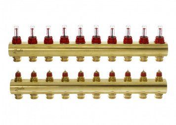 Колектор Danfoss FHF 10+10 з ротаметрами, латунний RC_088U0530 фото