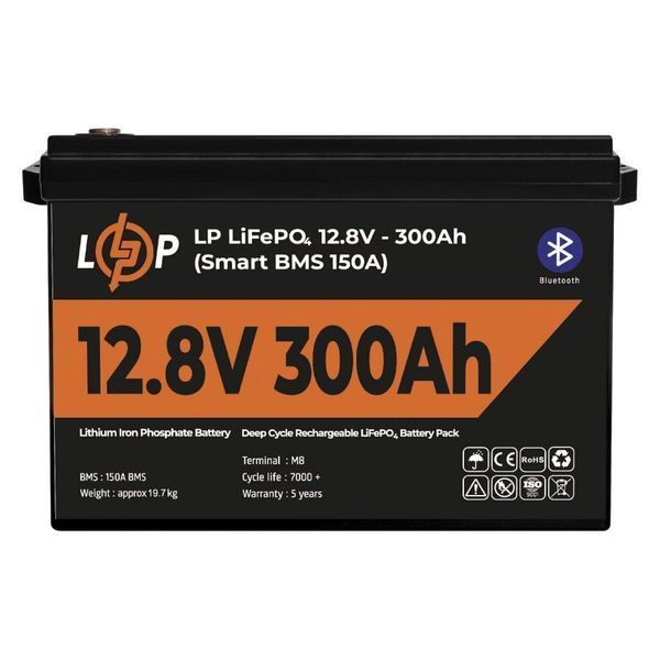 Акумулятор LP LiFePO4 12,8V - 300 Ah (3840Wh) (Smart BMS 200А) з BT пластик LP_30383 фото
