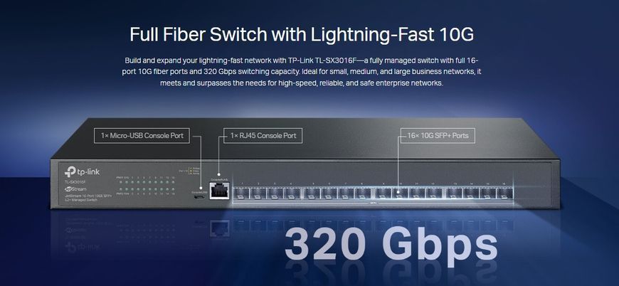Комутатор TP-LINK TL-SX3016F 16xSFP+, керований L2 RC_TL-SX3016F фото