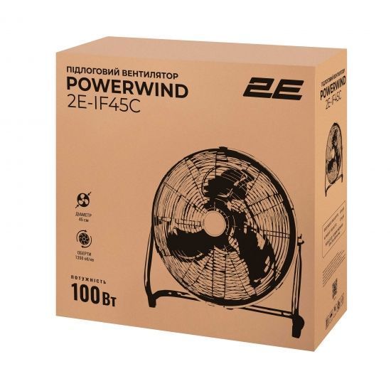 Напольный вентилятор 2E PowerWind 45C профессиональный, 45см, 100Вт, кнопки, двигатель медь 100%, серебряный RC_2E-IF45C фото