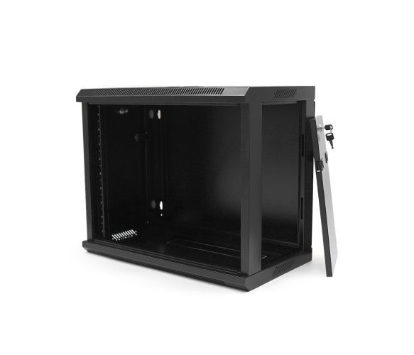 Шафа Merlion 9U, 600*350*500 (Ш*Г*В) мм загартоване скло, чорна, сталь 1,2мм, із замком (у розібраному вигляді!!!), Black U_36528 фото