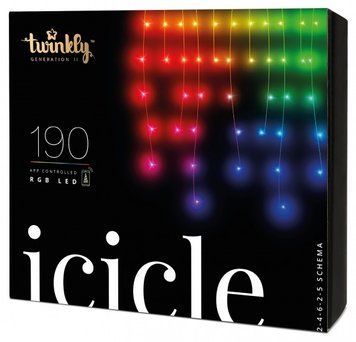Гірлянда Smart LED Twinkly Icicle RGB 190, Gen II, IP44, довжина 5м, прозорий кабель RC_TWI190STP-TEU фото