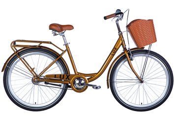 Велосипед ST 26" Dorozhnik LUX Velosteel рама-17" бронзовый с багажником задн. St с корзиной Pl с крылом St VT_OPS-D-26-270 фото