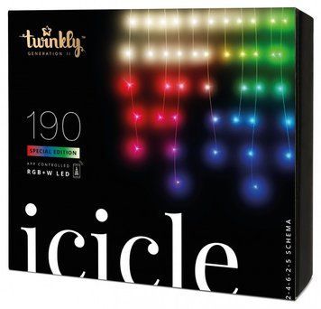 Гірлянда Smart LED Twinkly Icicle RGBW 190, Gen II, IP44, довжина 5м, прозорий кабель RC_TWI190SPP-TEU фото