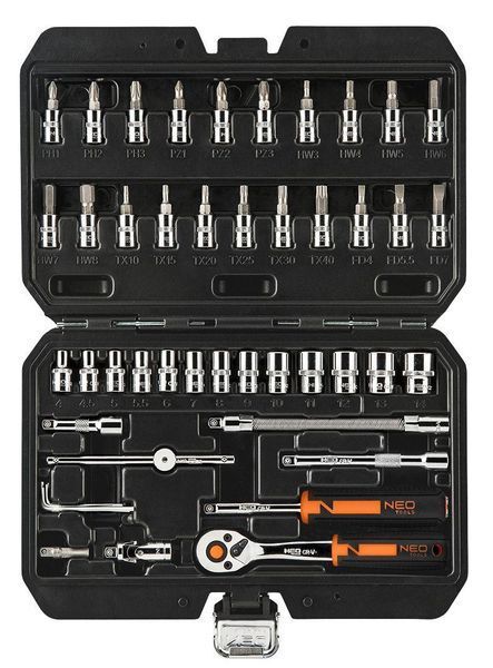 Набор инструментов Neo Tools, Набор торцевых головок, 46шт, 1/4" CrV, кейс RC_10-004 фото