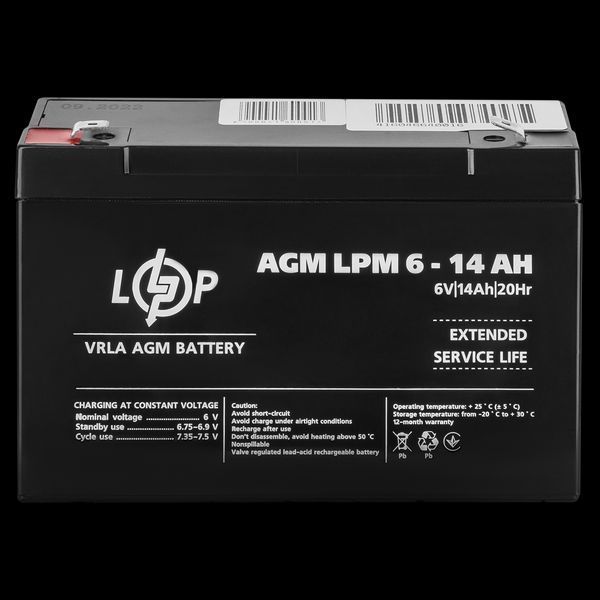 Акумулятор AGM LPM 6V - 14 Ah LP_4160 фото