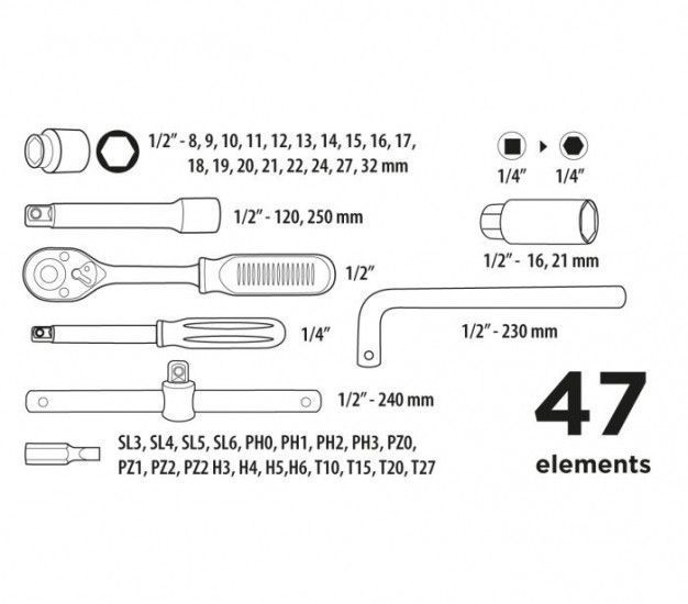 Набір головок торцевих Top Tools 1/4", 1/2", 47шт. RC_38D550 фото