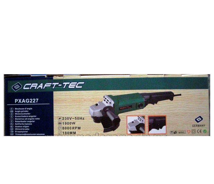 Угловая шлифмашина средняя Craft-tec PXAG 227 (мощность 1900 Вт, круг 180 мм., удлинённая рукоятка) HY_000003652 фото