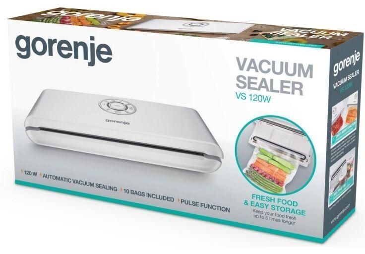 Вакууматор Gorenje для пакетів, 120Вт, 30см, електронне керування, +10 пакетів, пластик, білий RC_VS120W фото