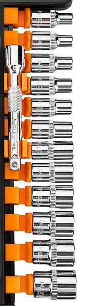 Набір торцевих головок Neo Tools, 14шт, 1/4" тріскачка 90 зубців, CrV RC_10-000 фото