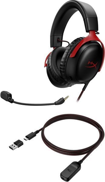 Гарнитура игровая HyperX Cloud III, mini-jack/USB-A/USB-C, 1.2м/1.3м, черно-красный RC_727A9AA фото
