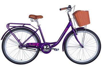 Велосипед ST 26" Dorozhnik LUX Velosteel рама-17" сливовый с багажником задн. St с корзиной Pl с крылом St VT_OPS-D-26-271 фото