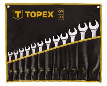Ключи гаечные TOPEX, набор 12 ед., комбинированные, 13-32 мм, CrV, чехол-скручивание RC_35D758 фото
