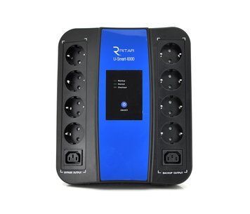 ДБЖ Ritar U-Smart-1000 (600W) LED AVR 3st 8xSCHUKO socket 1x12V9Ah USB x2 RJ45 plastik Case ( ) Q2 U_9352 фото