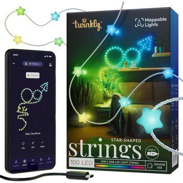 Гірлянда Smart LED Twinkly Strings Star RGB 100 IP20 6м USB-C кабель прозорий Twinkly RC_TWKS100RGB-T фото