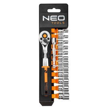 Набір торцевих головок Neo Tools, 14шт, 1/4" тріскачка 90 зубців, CrV RC_10-000 фото