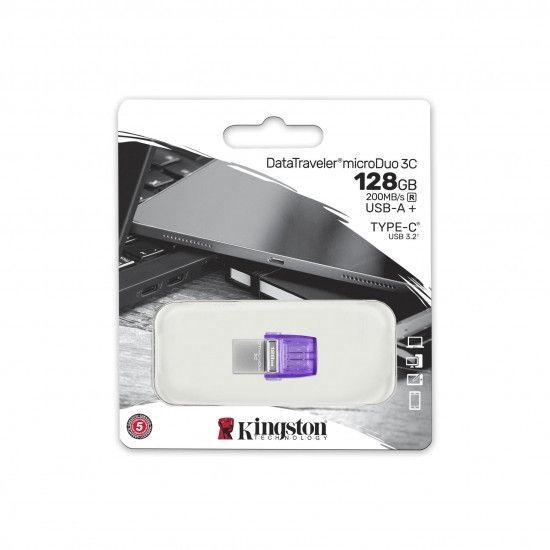Накопичувач Kingston 128GB USB 3.2 Type-A Gen1 + Type-C DT microDuo 3C R200MB/s RC_DTDUO3CG3/128GB фото