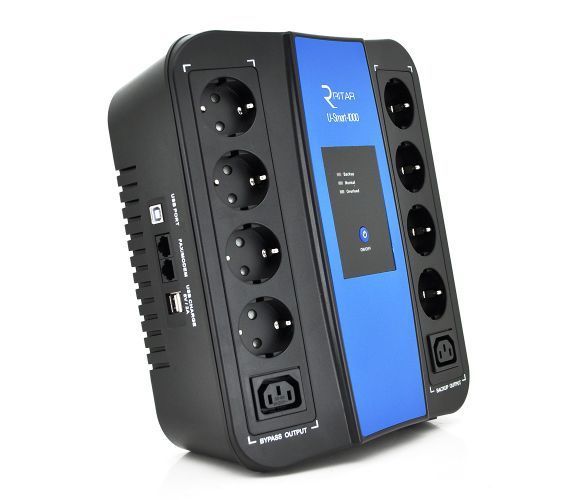 ДБЖ Ritar U-Smart-1000 (600W) LED AVR 3st 8xSCHUKO socket 1x12V9Ah USB x2 RJ45 plastik Case ( ) Q2 U_9352 фото