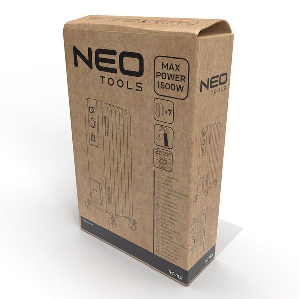 Tools Обігрівач масляний, 20м2, 1500Вт, хутро. упр-ня, 7 секцій, білий Neo RC_90-151 фото