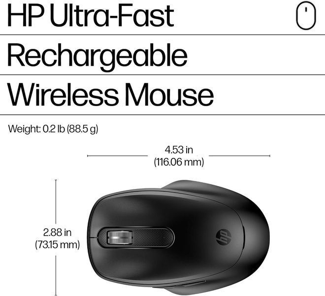 Миша 510 Ultra-Fast Rechargeable, USB-A/WL, чорний HP RC_9C2F6AA фото