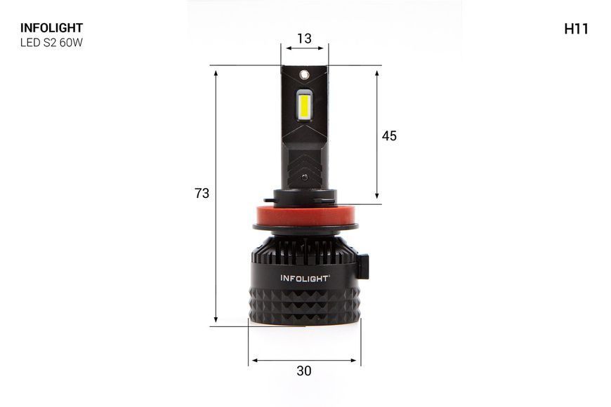 Світлодіодні LED лампи Infolight S2 H11 6500К 12V-60W (Inf S2 H11) MA_Inf S2 H11 фото