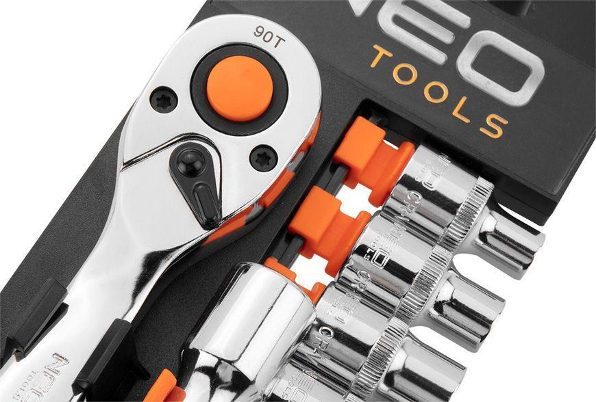 Набір торцевих головок Neo Tools, 14шт, 1/4" тріскачка 90 зубців, CrV RC_10-000 фото