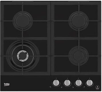 Варильна поверхня Beko газова на склі, 60см, чавун, чорний RC_HILW64325SB фото
