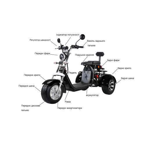 Електроскутер Citycoco Trio 2000W, 60V12Ah, Black (r804-t8/2000Bk) OL_00000051809 фото