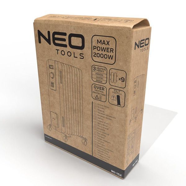 Tools Обігрівач масляний, 25м2, 2000Вт, хутро. упр-ня, 9 секцій, білий Neo RC_90-152 фото